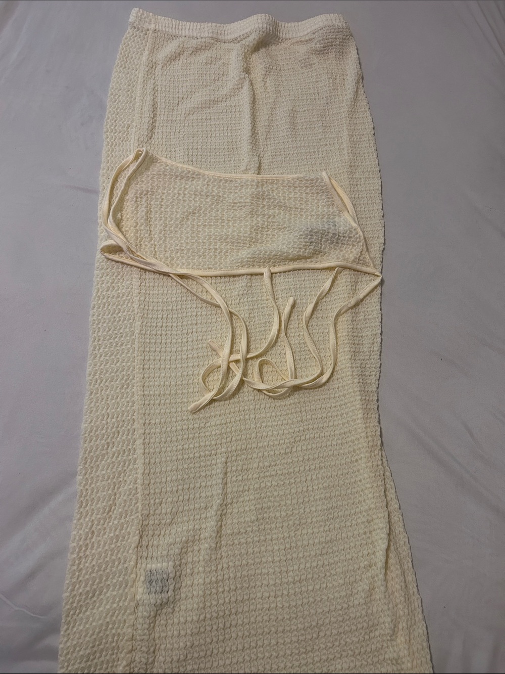 Cream Knit Wrap Skirt with Tie Waist